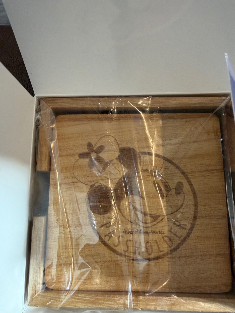 Mickey Mouse Passholder Wooden Coaster Set - Natural Wood